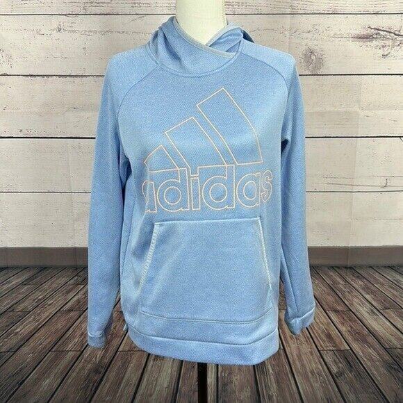 Adidas Sweatshirt Womens Small Blue Logo Hoodie Pull Over Athleisure - Picture 1 of 11